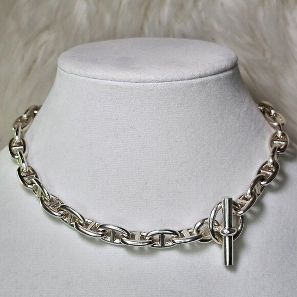 Vintage 36 Links Hermes Chaine d’Ancre 925  Silver Necklace Double Bracelet - Picture 1 of 9